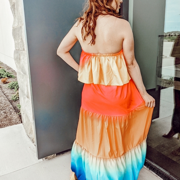 NWT Rainbow Ombre Boho Maxi Summer Dress S: Sm-Med - Picture 12 of 14
